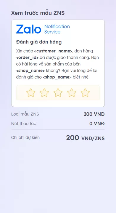 ZNS đánh giá dịch vụ